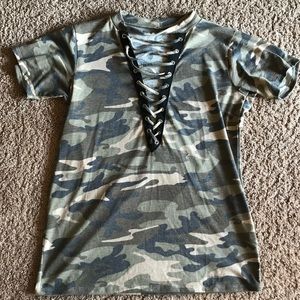 Camouflage Lace Up Crossover Shoelace Top